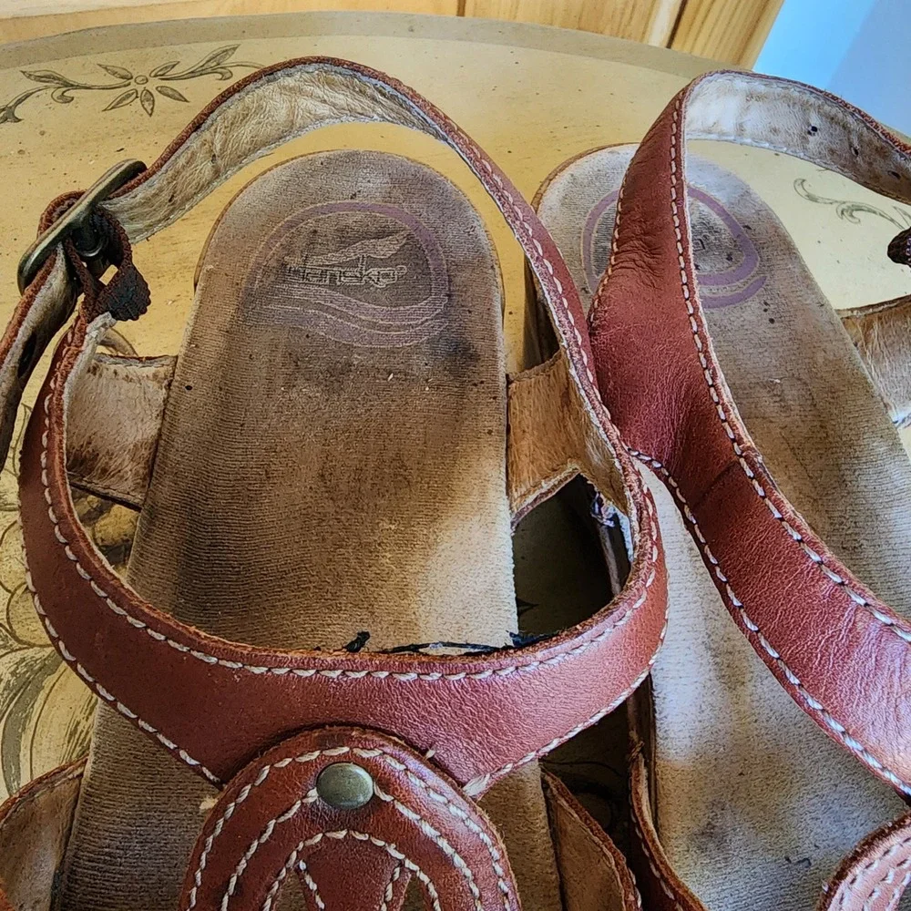 Dansko Sigrid EU 38 US 7.5 to 8 Brown Leather Sandals Boho Wedge Cottagecore